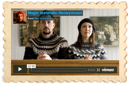 Ben and Allison remembered to wear their lopapeysur in their video